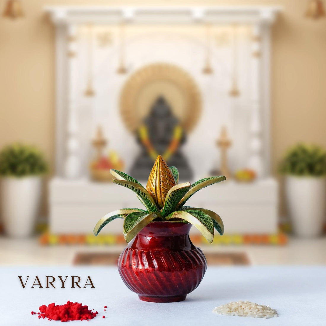 Handmade Brass Paavan Kalash with Mango Leaves and Coconut - Multi ...