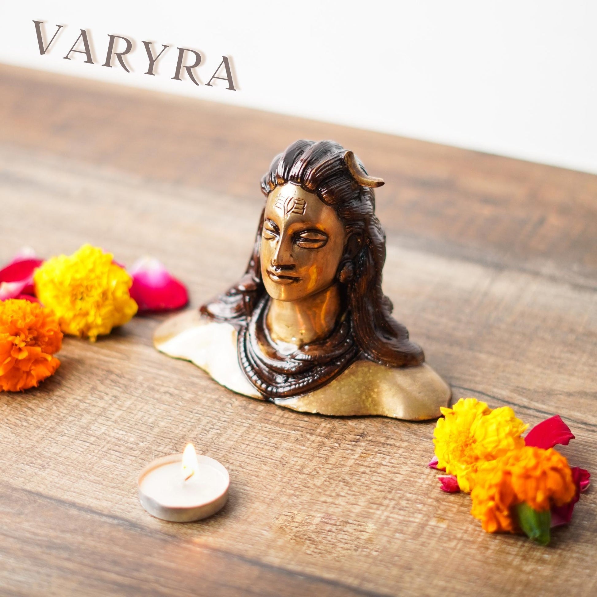 Antique Style Shiva Adiyogi Brass Statue, Brown and Copper Finish – VARYRA